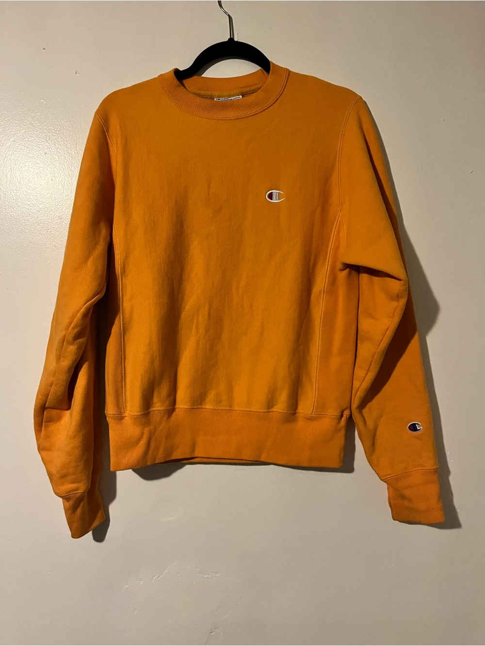Champion Reverse Weave Orange Crewneck Sweatshirt - Logo Pullover
